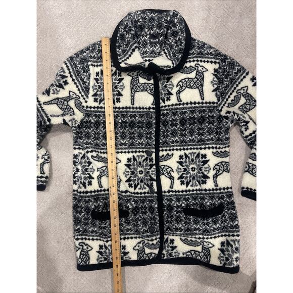 Marker Women M Alpaca Fleese Jacket Coat Black Cream Collar Boxy Cozy Boho Aztec - Picture 5 of 8
